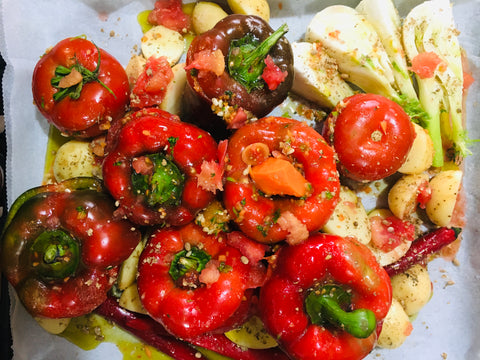 Gemista, Greek stuffed peppers and  tomatoes