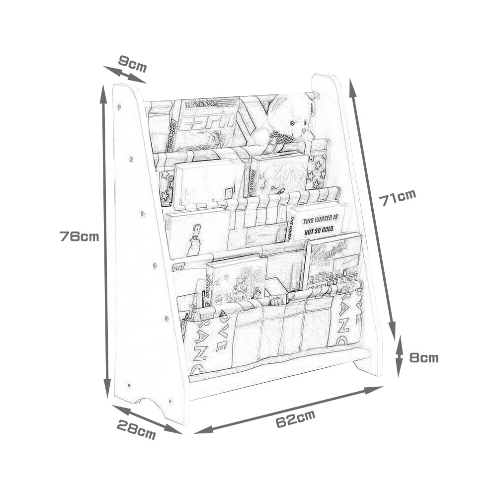 Warm White Kids Wooden Canvas Bookcase Oliandola