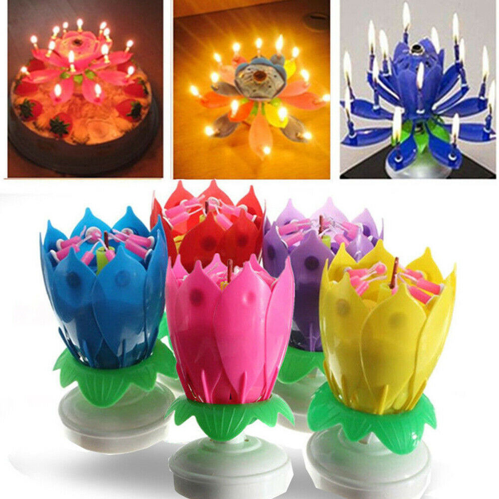 6color Blossom Lotus Flower Rotating Musical Birthday Cake Candle Magi Oliandola