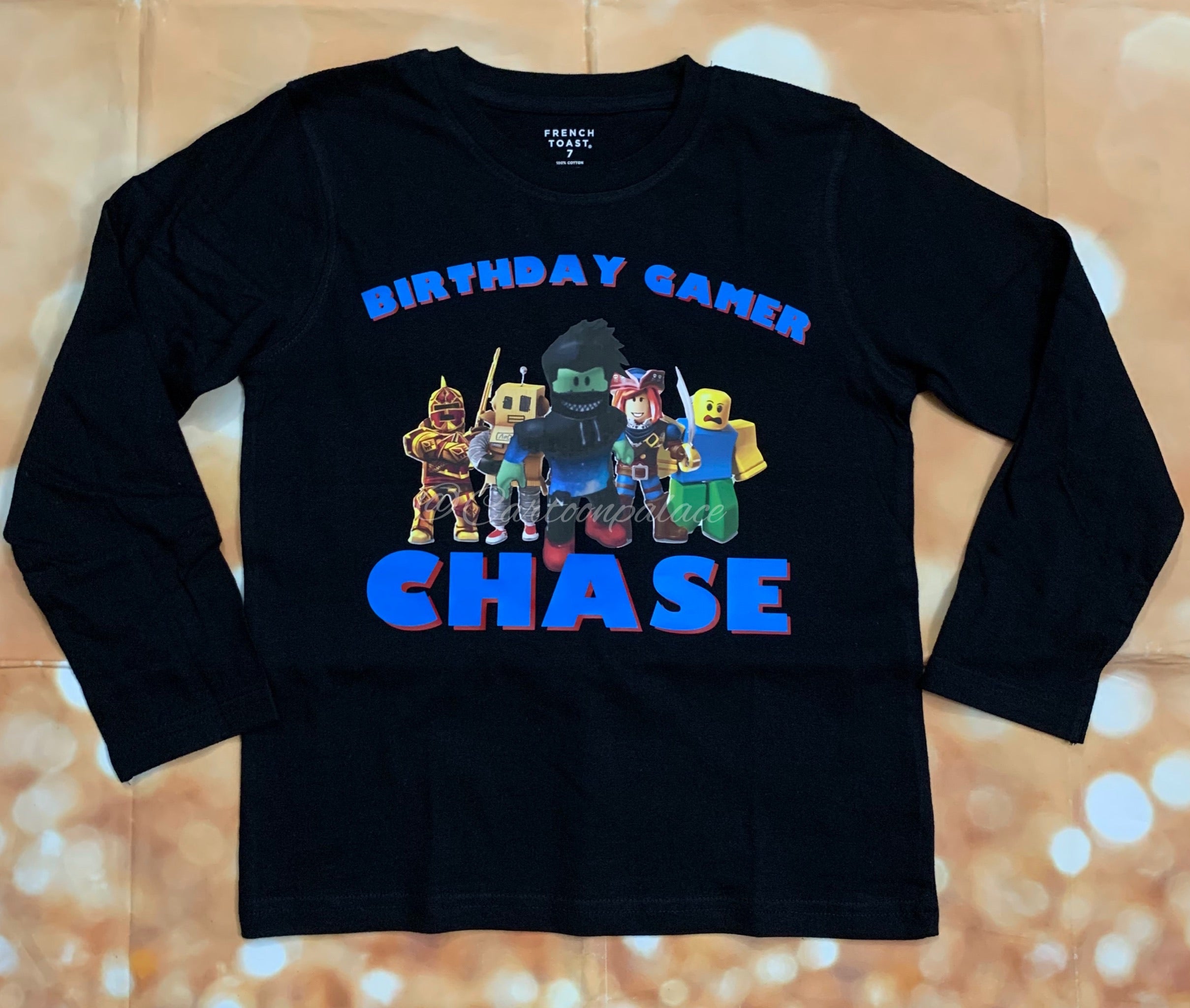 Birthday Gamer Roblox T Shirt Add Your Own Character Cartoon Palace - how to make a blank t shirt on roblox