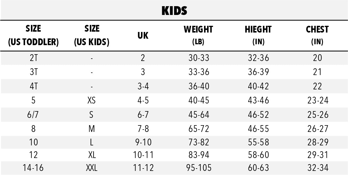 Milano Size Charts