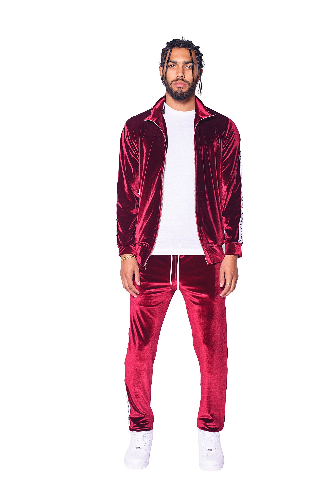 red velour sweatsuit