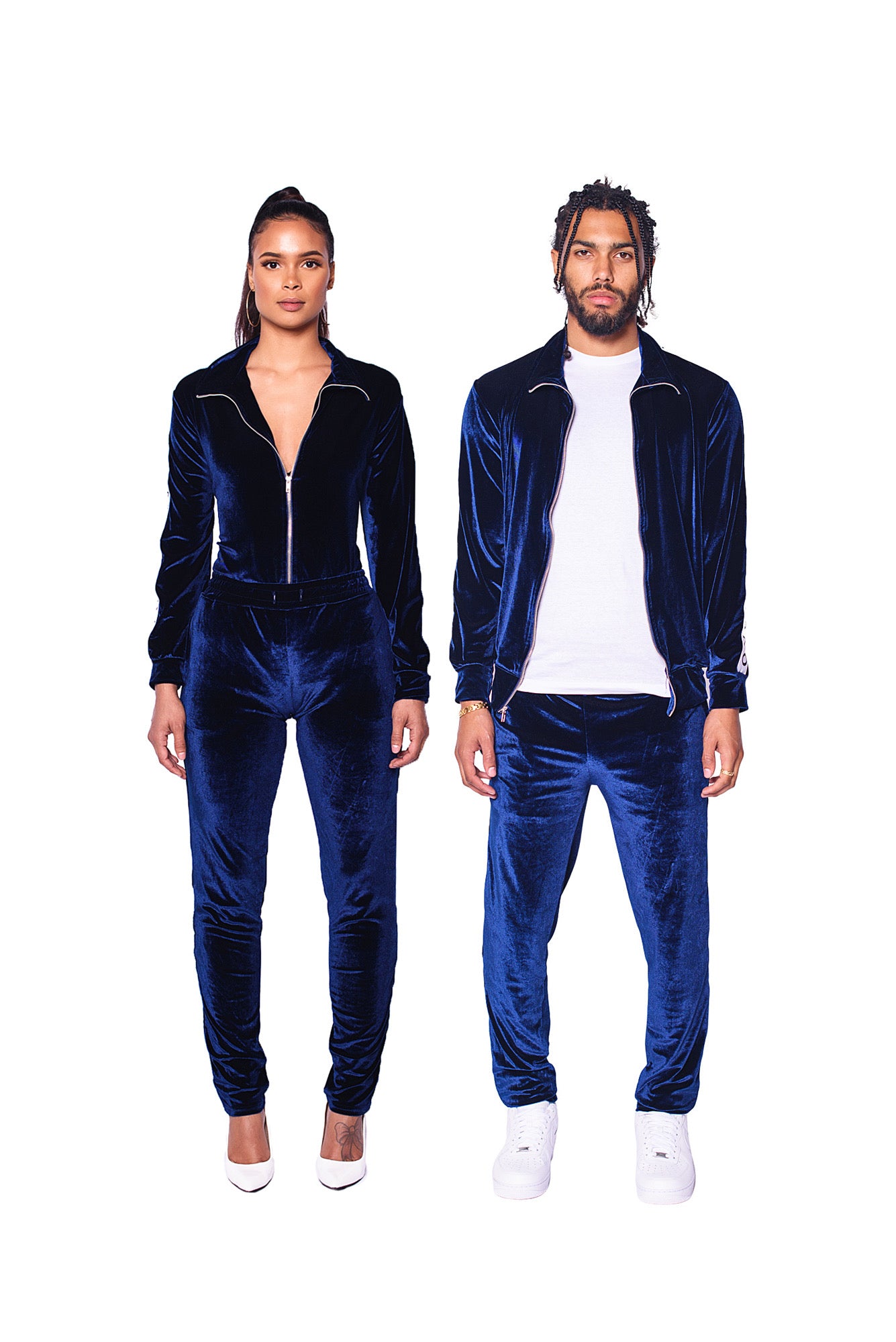 navy blue velour jumpsuit