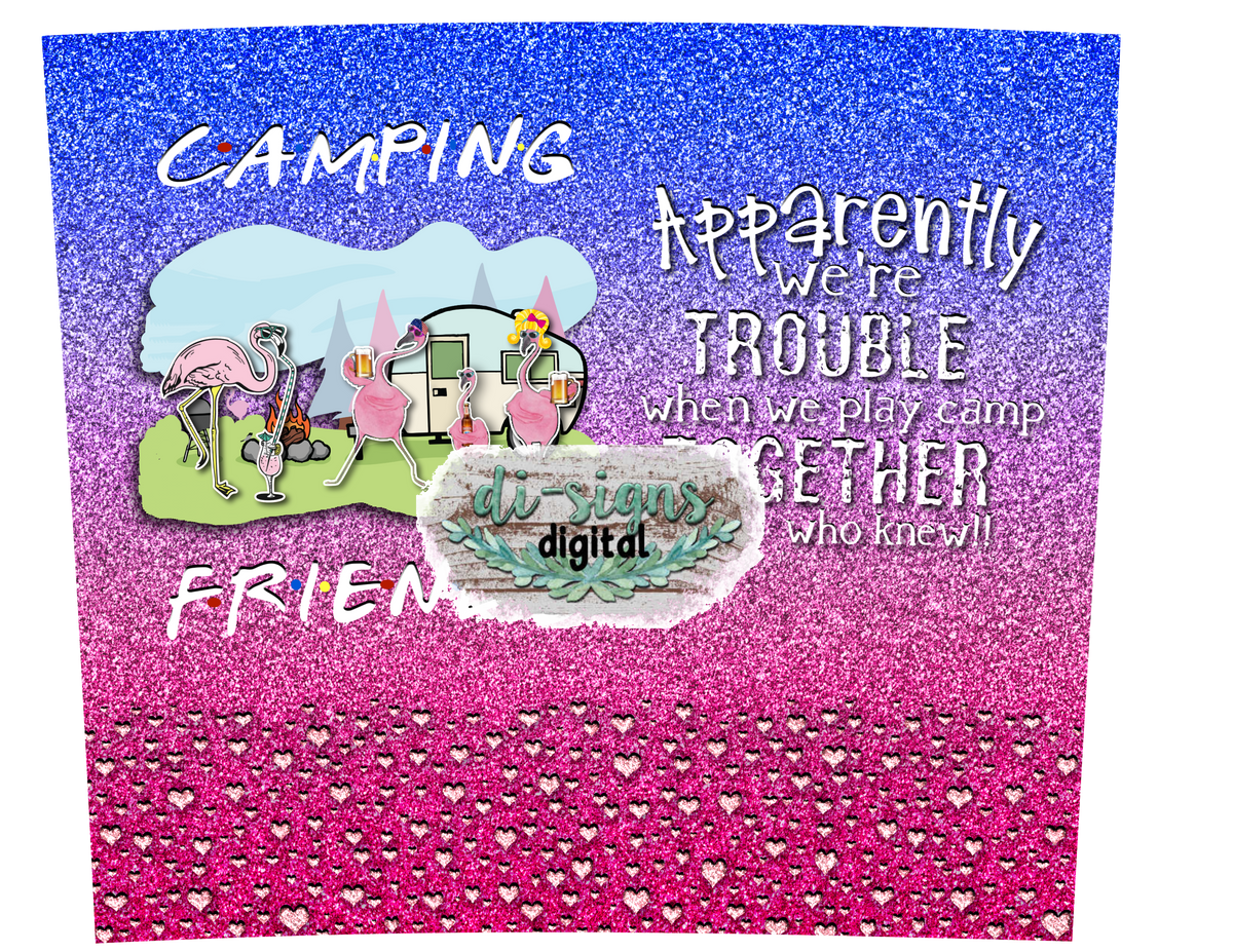 Camping Friends Flamingos digital image for skinny tumblers sublimatio