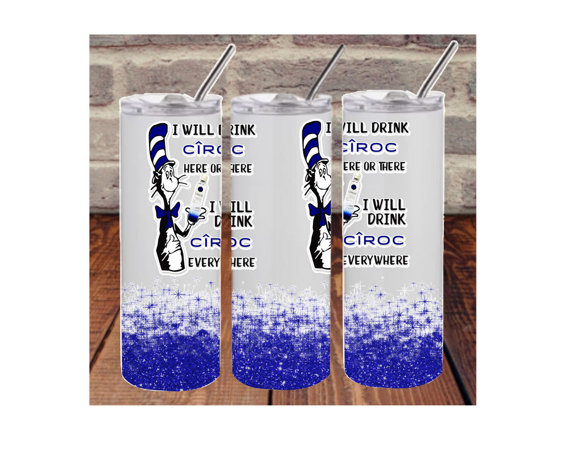 Cat in Hat Ciroc digital image for skinny tumblers sublimation