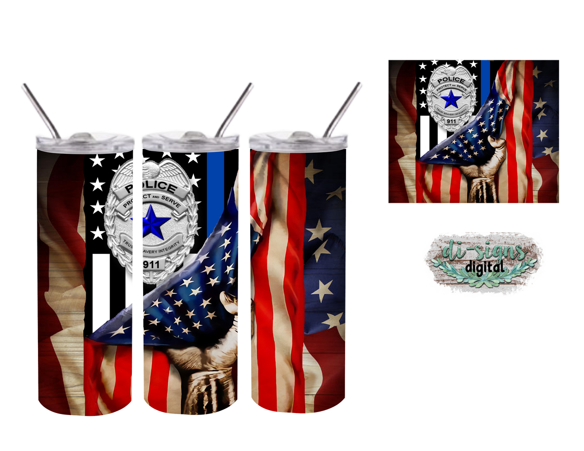 Download American Flag Hand Police Badge image for skinny tumblers ...