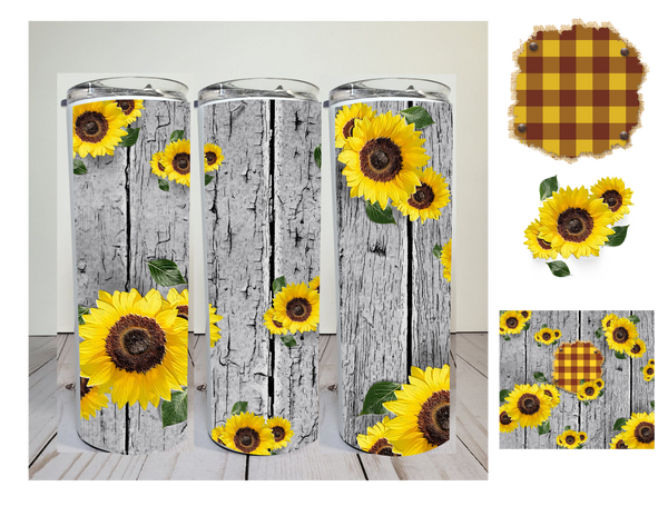 Wood Sunflower with Patch digital image for skinny tumblers sublimatio