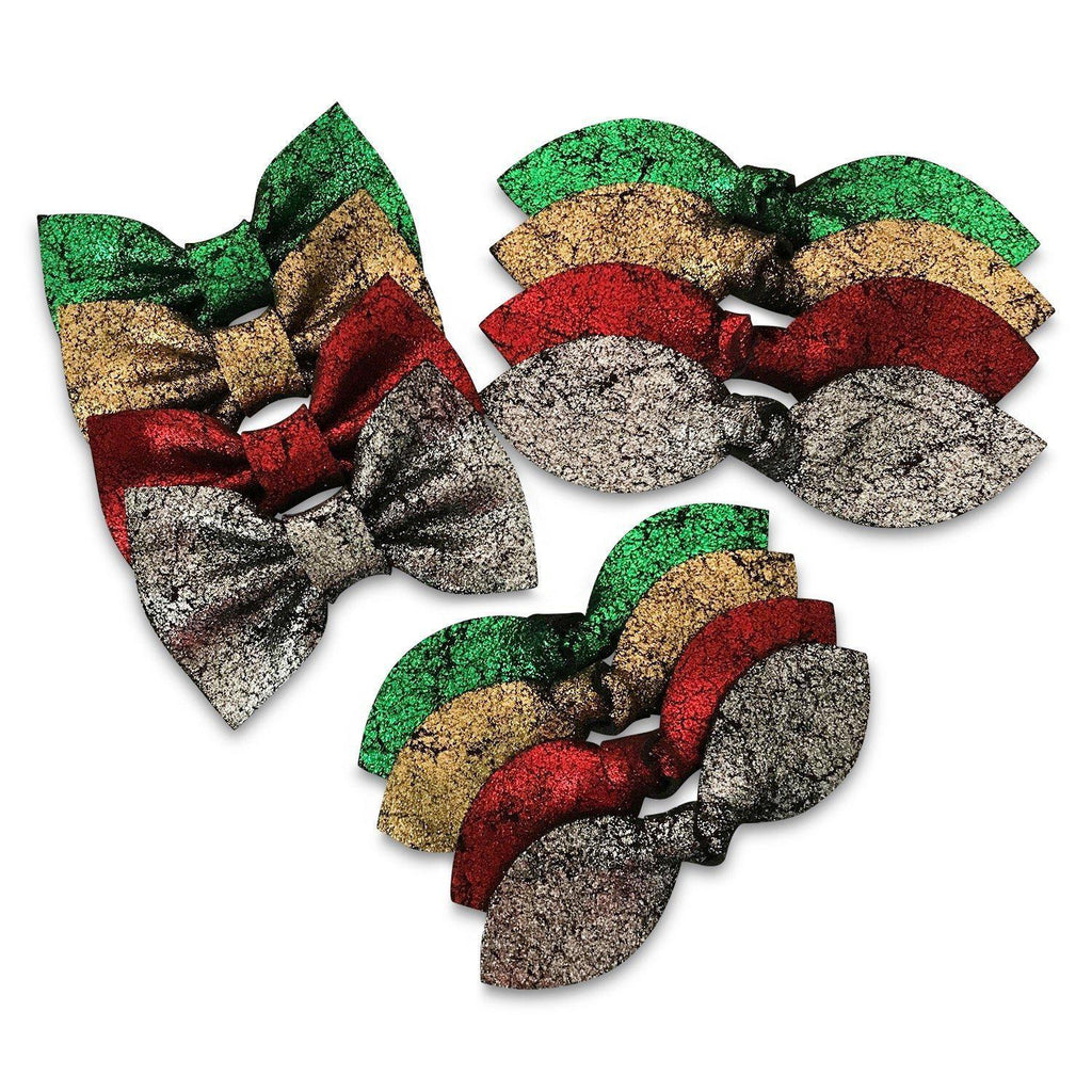 Holiday Metallic Crackle Leather Hair Bows-no slip leather hair bows no slip leather hair clips-Moo G Clips