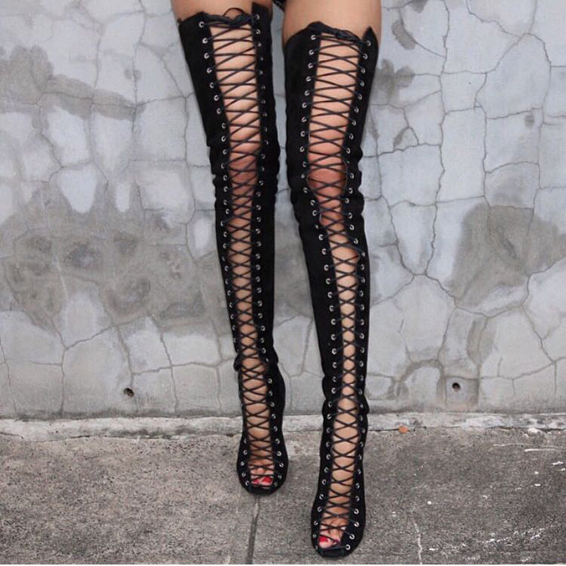 lace front thigh high boots