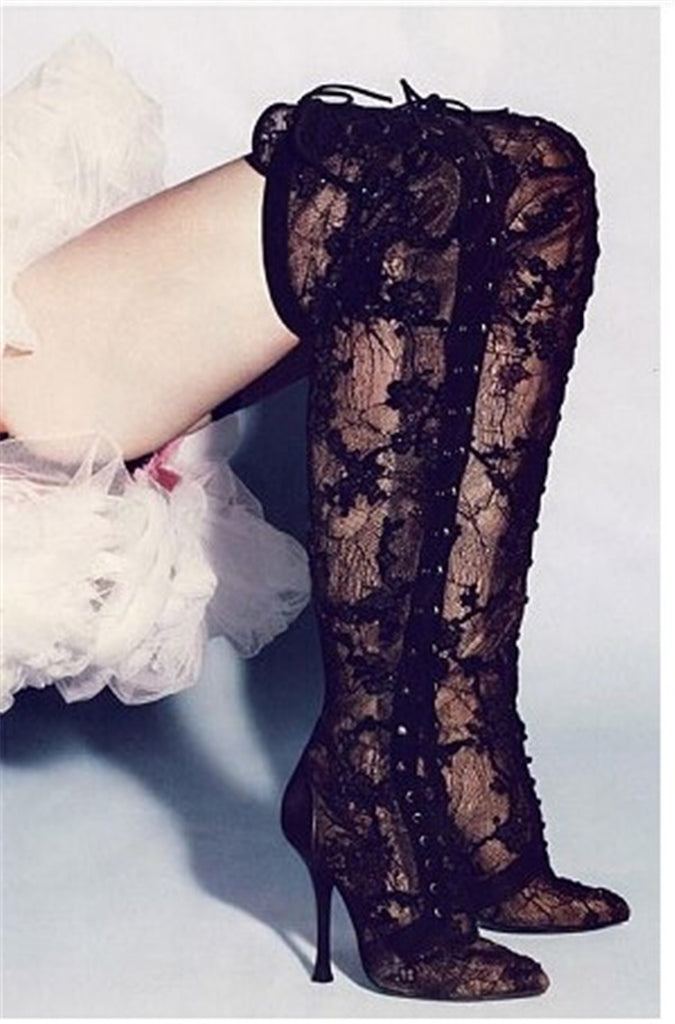 thigh high lace heels