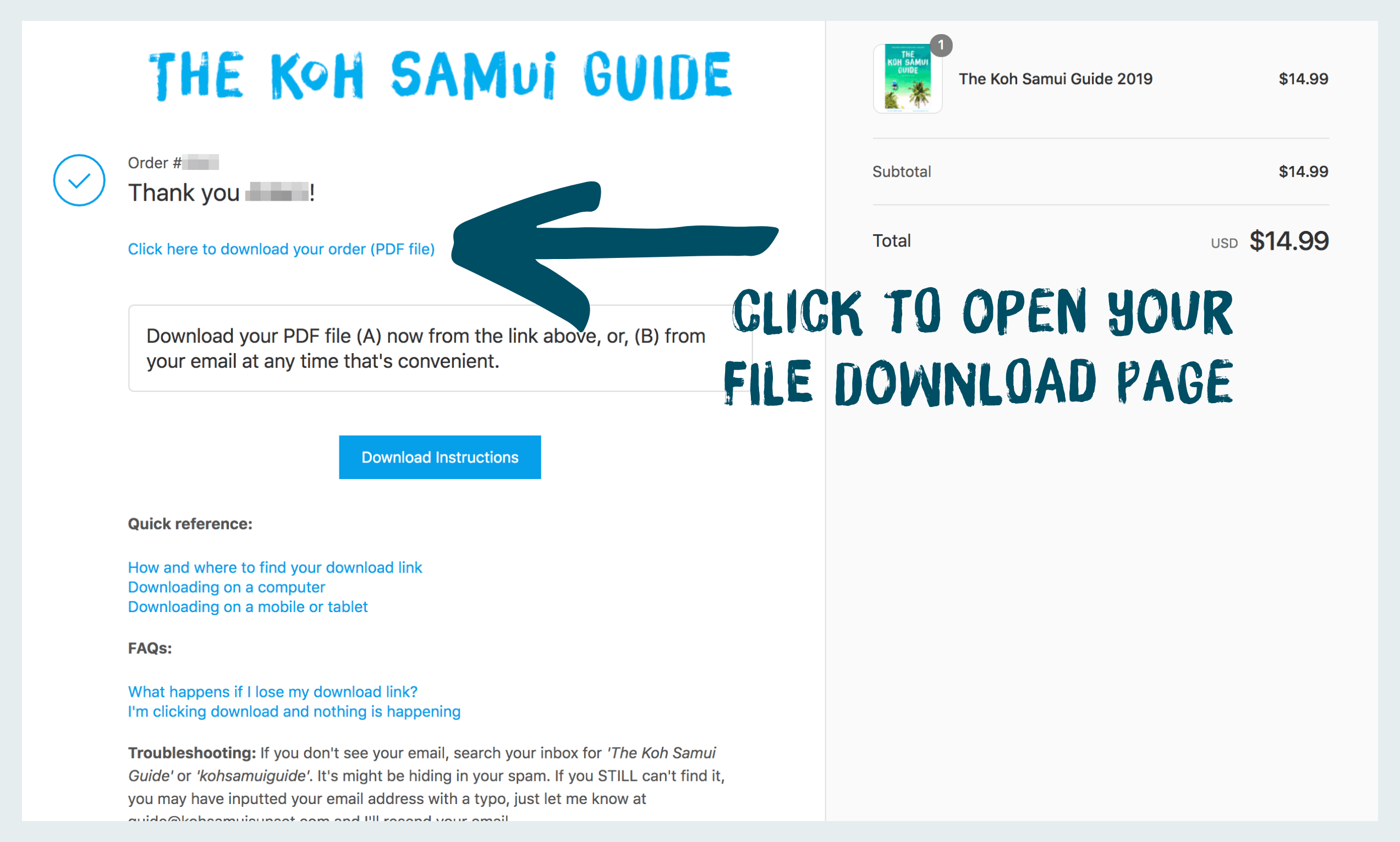 How to download The Koh Samui Guide: Your post-purchase webpage with your download link