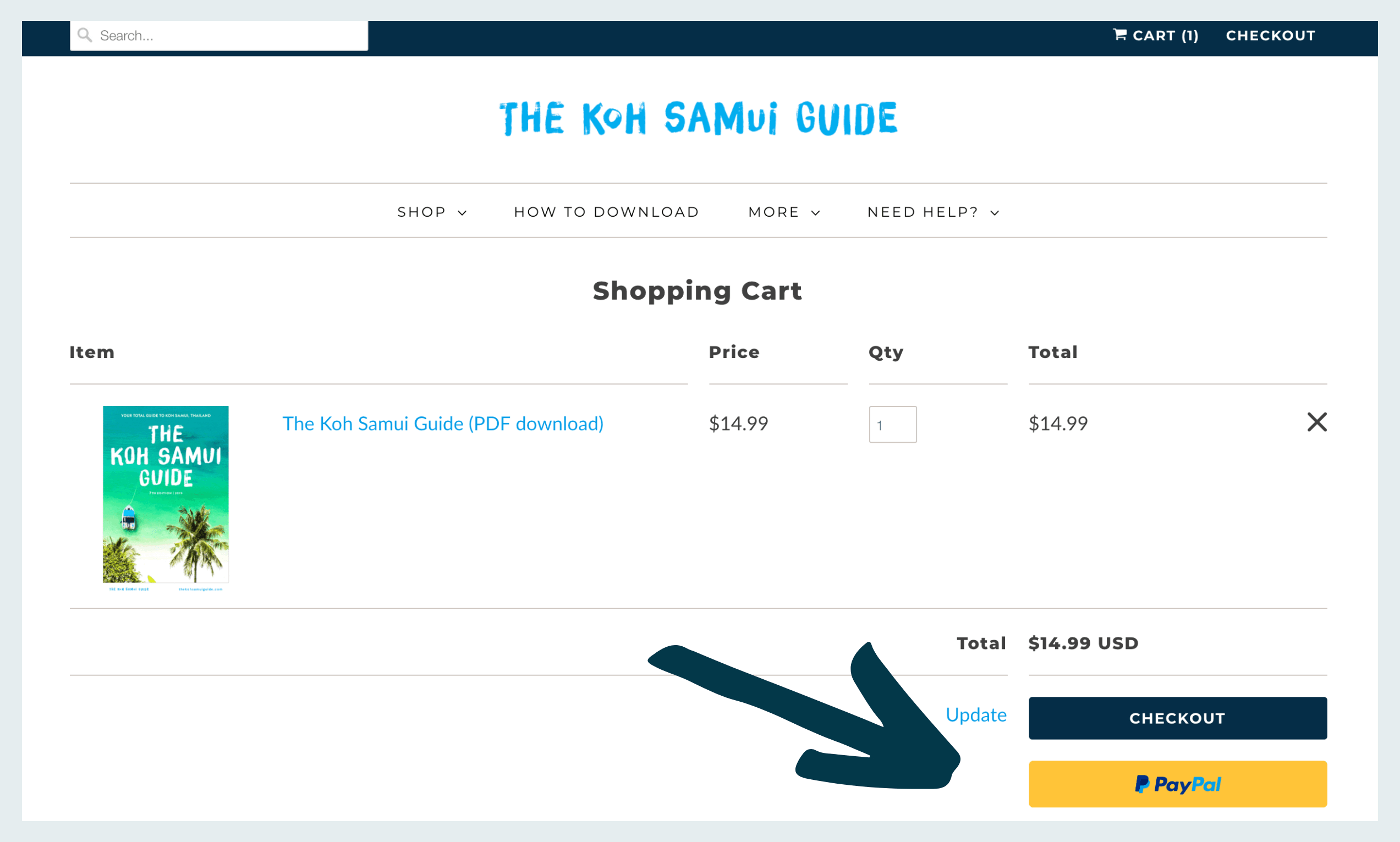 Step-by-step instructions for how to purchase The Koh Samui Guide with PayPal: How to edit your shopping cart