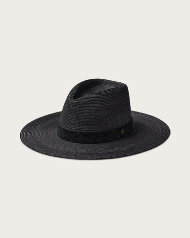 Novasox Black and Blue Large Brim Floral Flat Sun Hat, Size: One