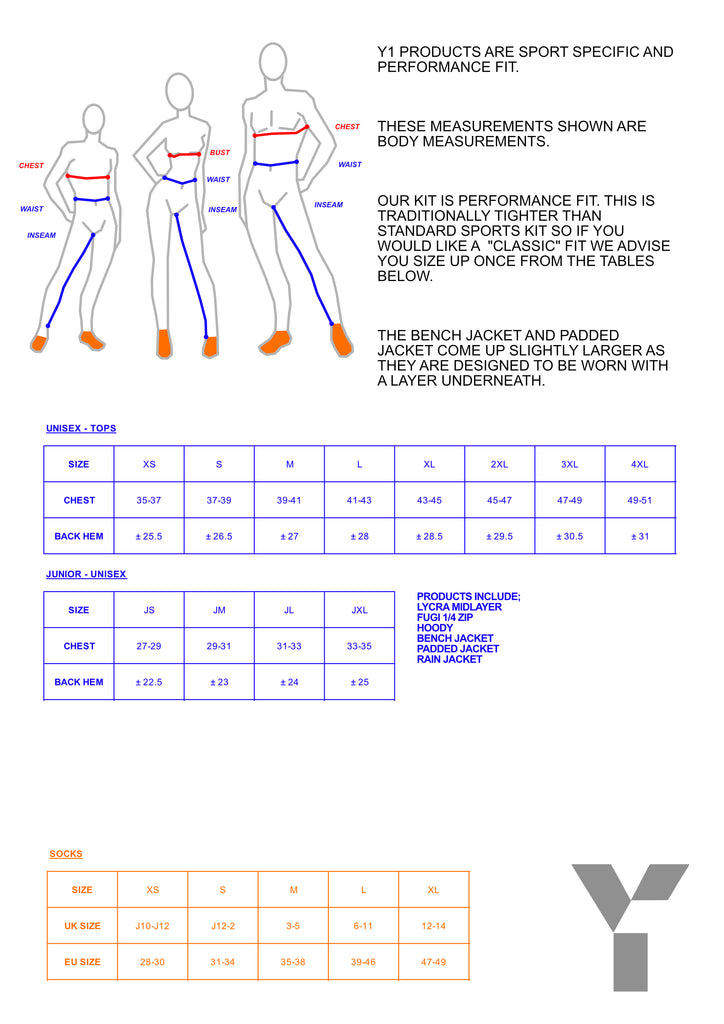 Size Guides – Y1 Sport