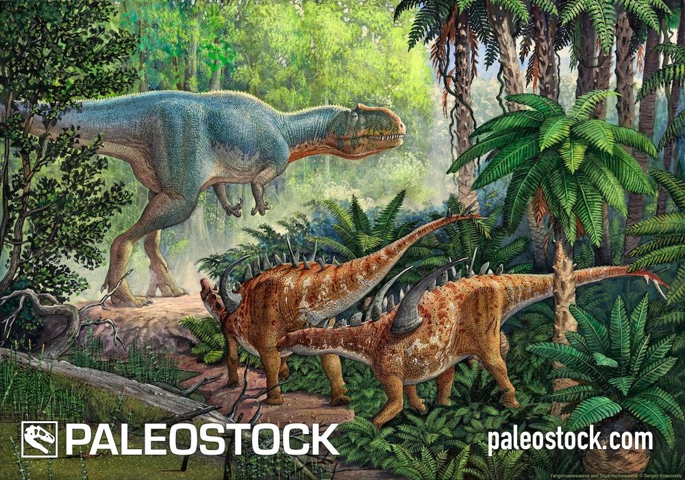 Yangchuanosaurus And Gigantspinosaurus stock image