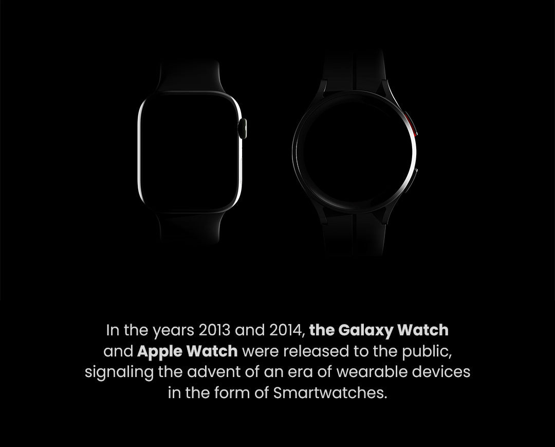 In the years of 2013 and 2014, the Galaxy Watch and Apple Watch were released to the public, signaling the advent of an era of wearable devices in the form of smartwatches.