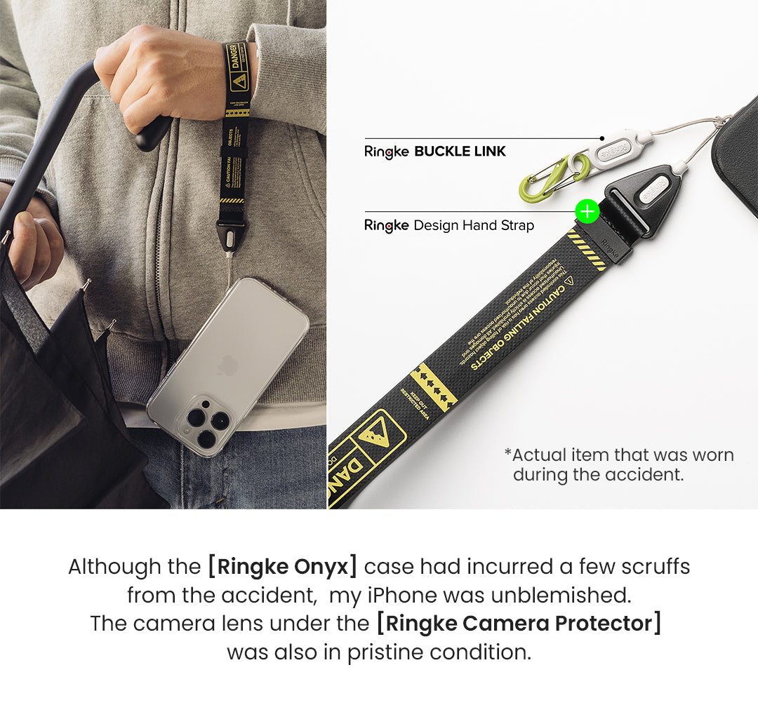 Although the [Ringke Onyx] case had incurred a few scruffs from the accident, my iPhone was unblemished. The camera lens under the [Ringke Camera Protector] was also in pristine condition.