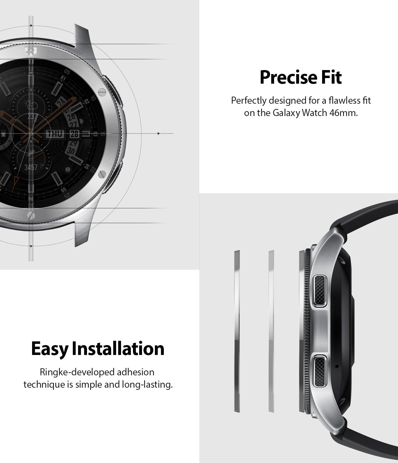 perfectly designed for a flawless fit on the galaxy watch 46mm, gear s3 frontier and classic allows easy installation with strong 3m adhesive