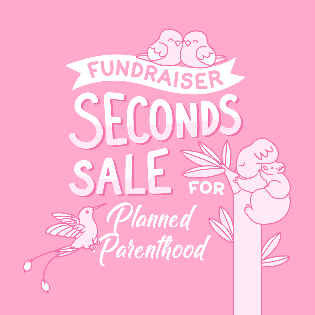 pink illustration of various animals around text that reads "fundraiser seconds sale for Planned Parenthood"
