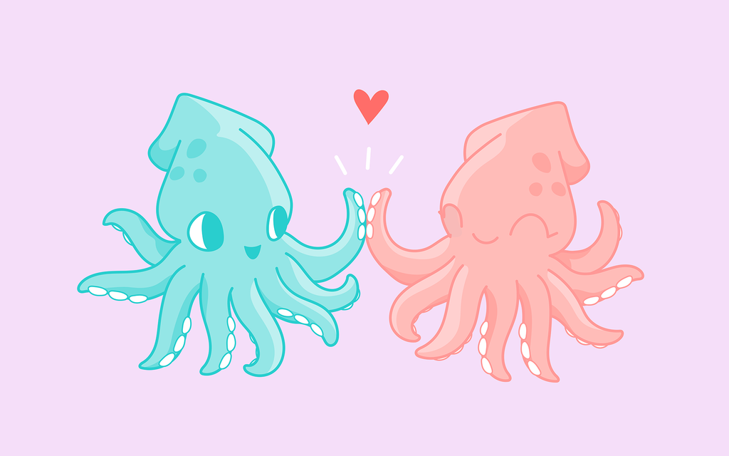 Illustration of two squids high-fiving