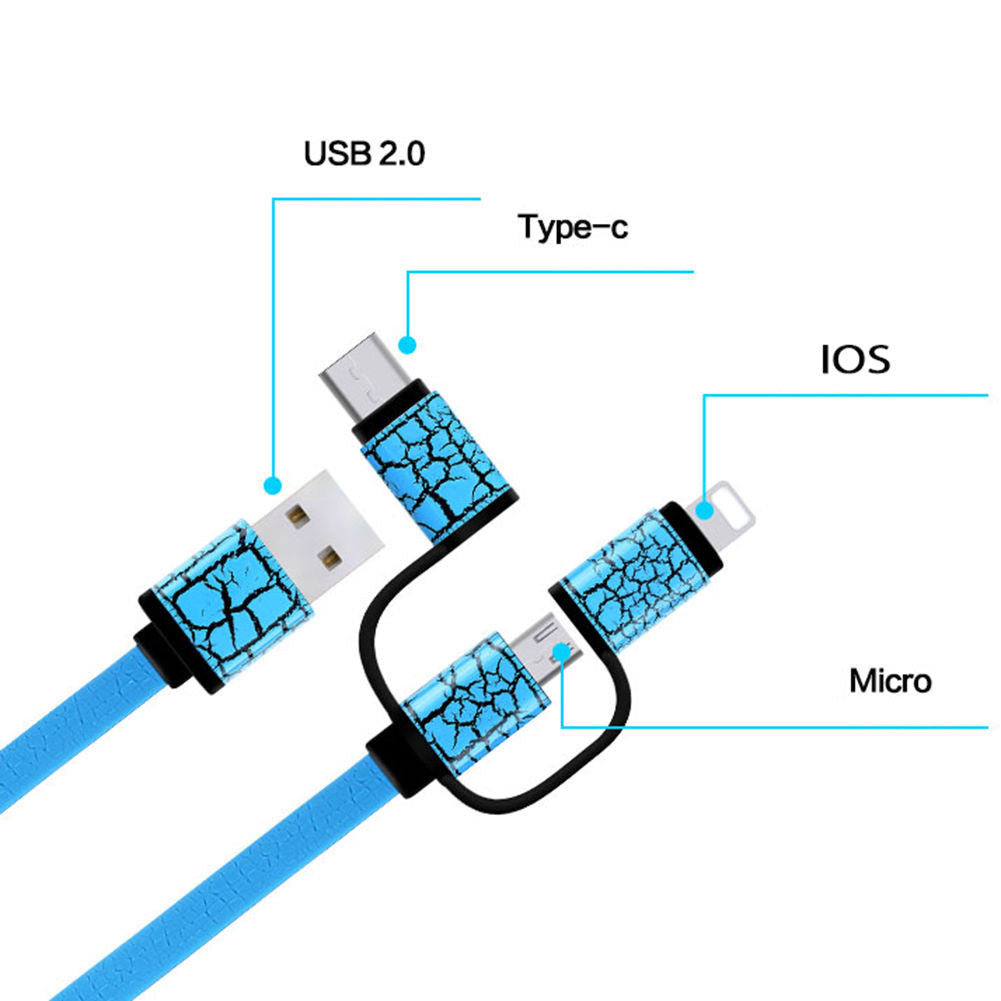 3in1 Type C Lightning Ip5 Micro Usb Flat Sync Charging Cable Adapter