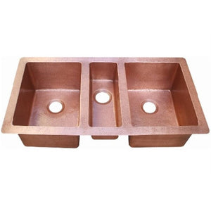 Oriental Triple Basin Undermount Copper Kitchen Sink