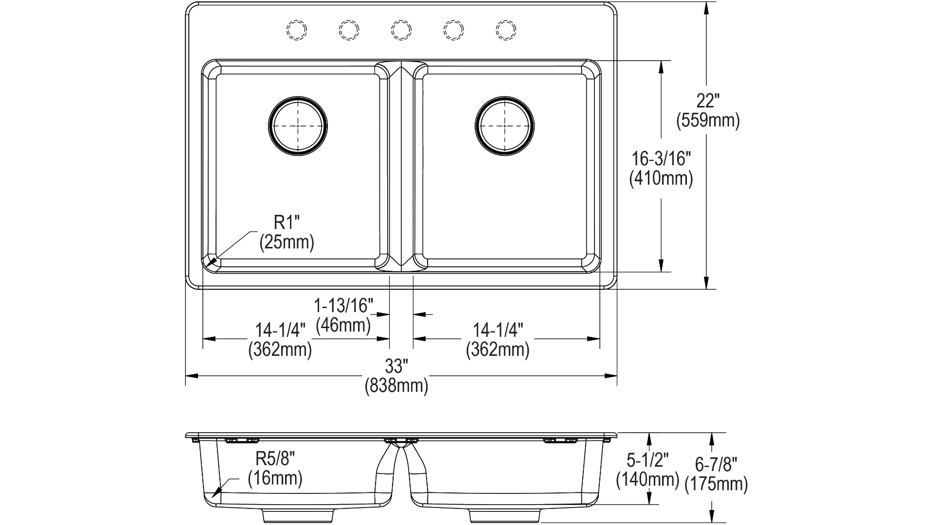 Elkay Elgad3322pdbk0 Quartz Classic 33 X 22 X 5 1 2 Equal Double Top Mount Ada Sink With Perfect Drain Black