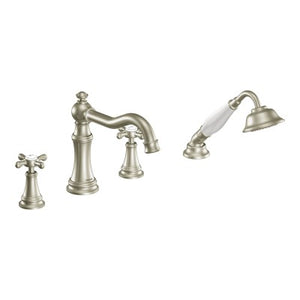 Moen Weymouth Brushed Nickel Two Handle Diverter Roman Tub Faucet