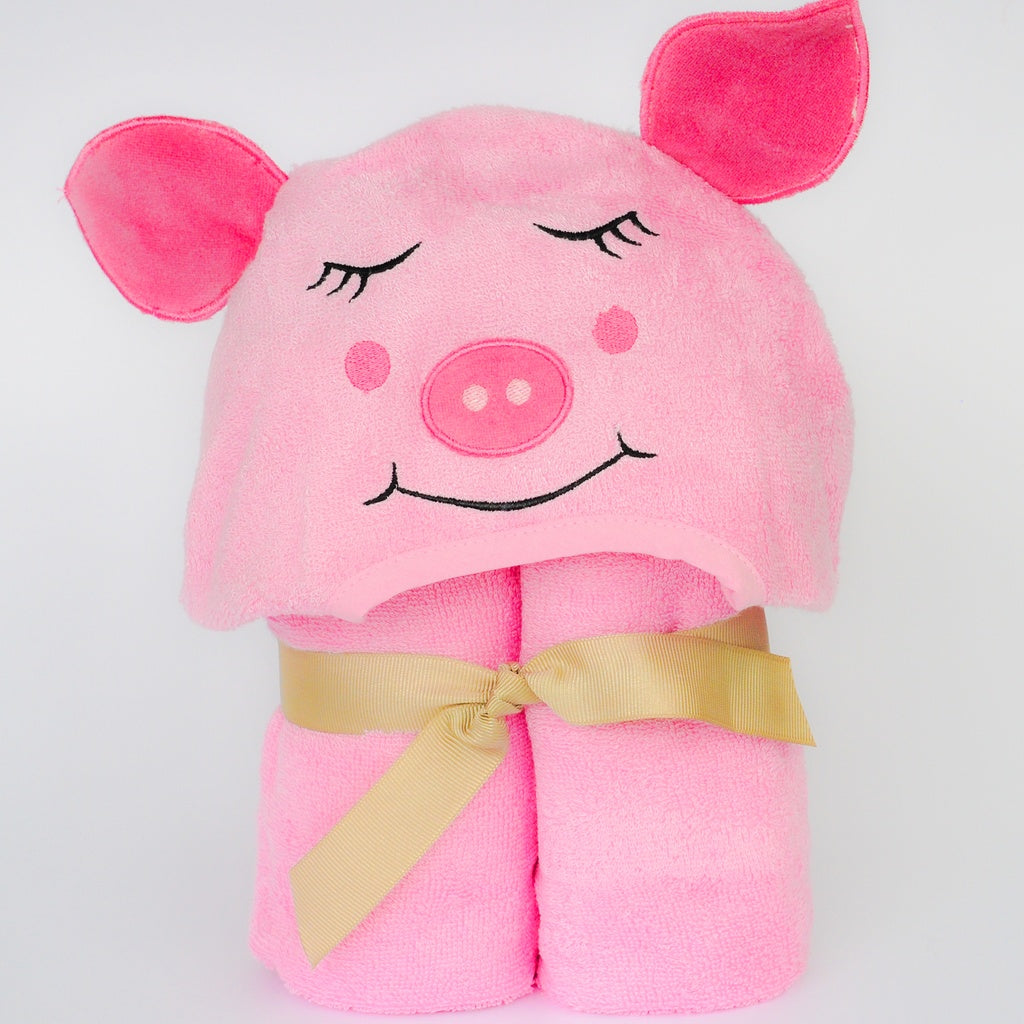 Kids Bamboo Rayon Piggy Hooded Turkish Towel