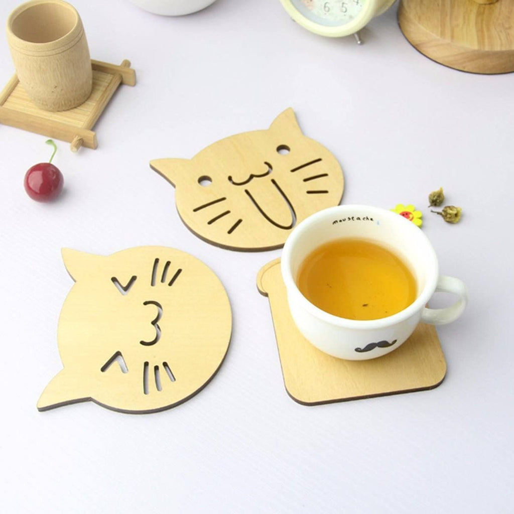 Cute Cat Wooden Carved Coasters | Catify.co