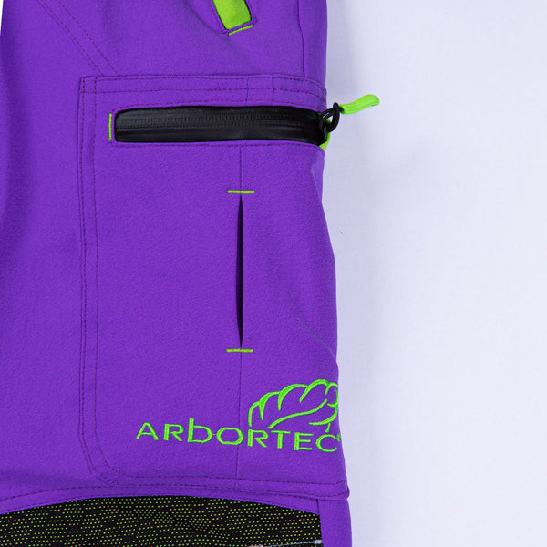 Arbortec Freestyle Chainsaw Pants Type C Purple Zipper Pocket Closeup