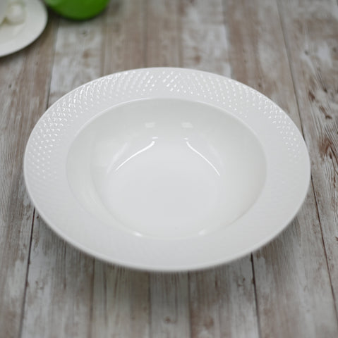 White Dessert Plate With Embossed Wide Rim 8 inch