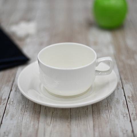 White 6 Oz  180 Ml Cappuccino Cup & Saucer – Wilmax Porcelain