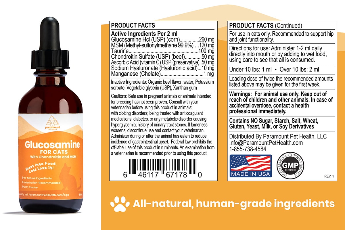 Paramount Pet Health Liquid Glucosamine for Cats with Product Facts