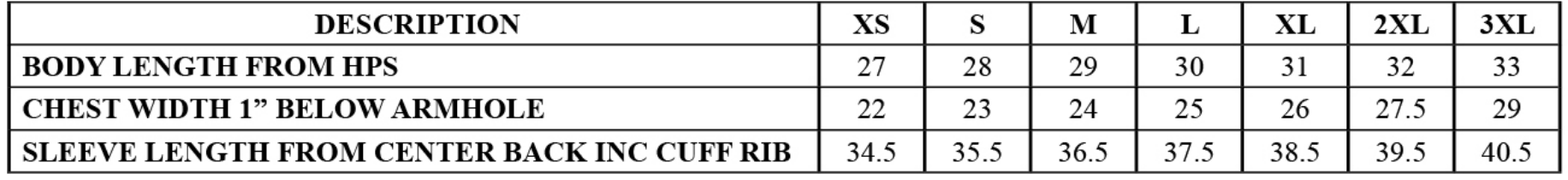 Crewneck Sizing Chart