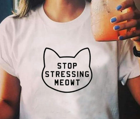 stop stressing meowt" cat tshirt 3 colors – crazy aunt