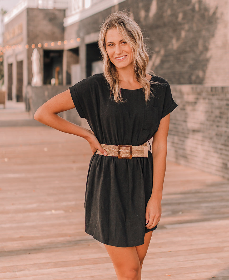 black linen shirt dress