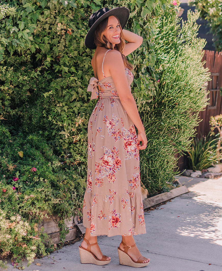 taupe floral dress