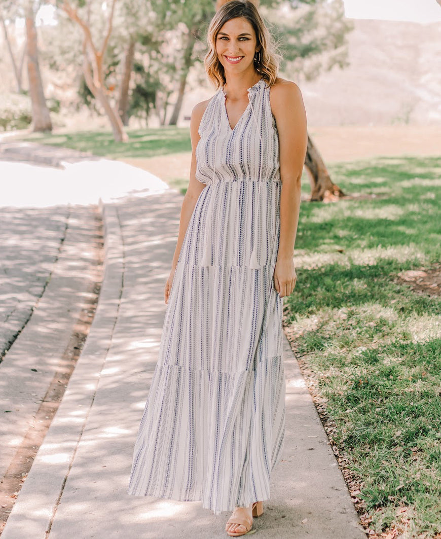 cream and navy dress