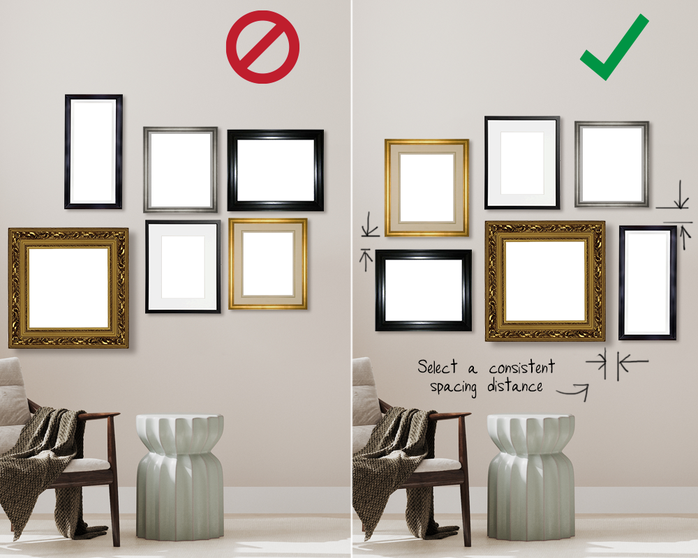 How do picture frame styles affect spacing?