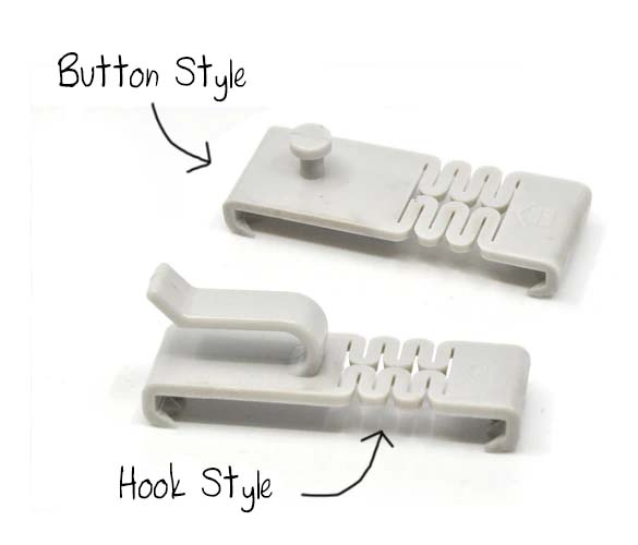 Image of DécoBrick™ hangers showing both head styles: Button and Hook.