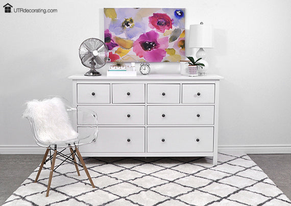 This large spring-time canvas is perfect over this dresser and so easy to hang with our CanvasHangers