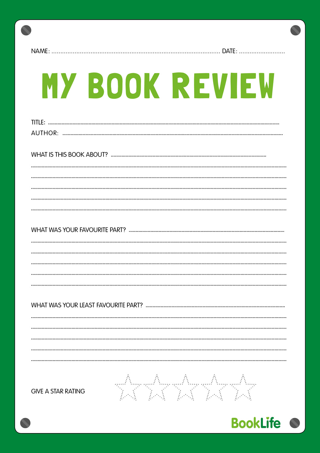 book review year 6 template
