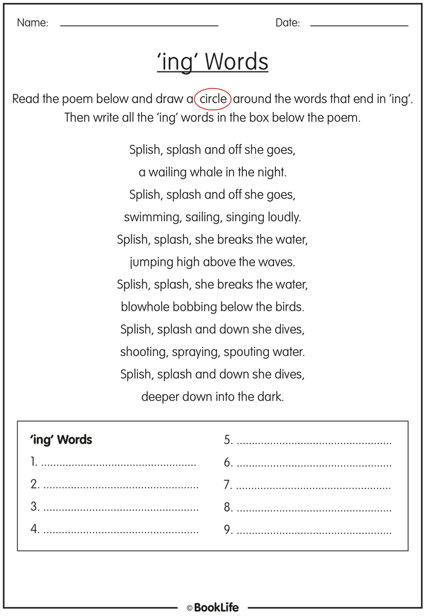 Ing Words List 1st Grade