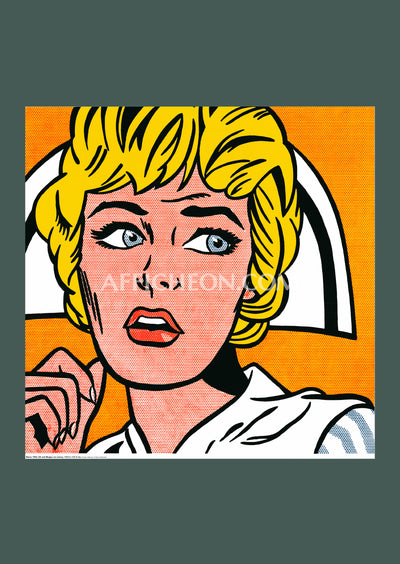 Vintage poster Girl with Hair Ribbon with wooden frame by Roy  Lichtenstein, 1993