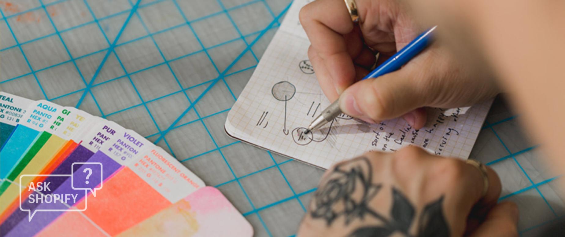 Progettazione sito web Shopify con disegno a mano di un wireframe di pagina web