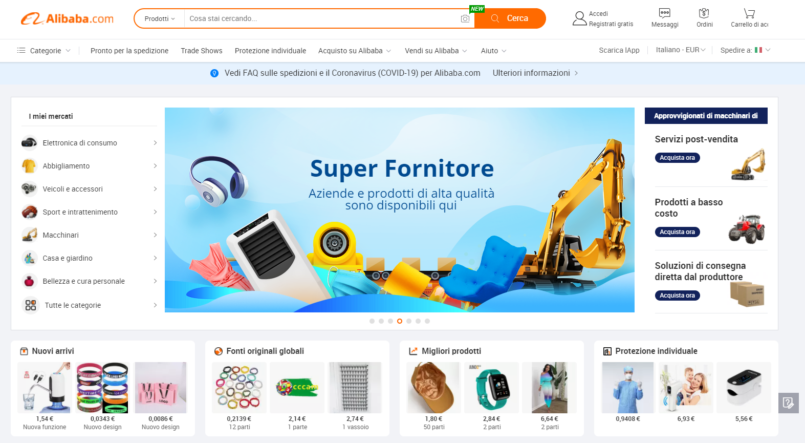 Homepage di Alibaba