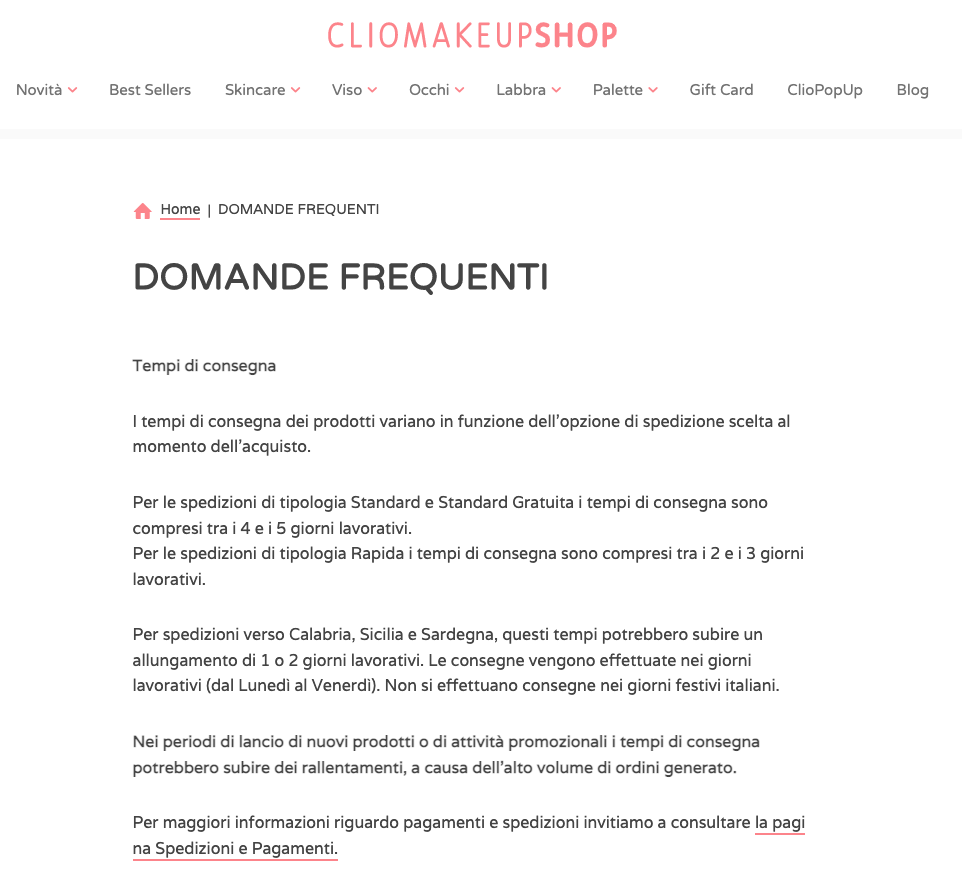 Domande frequenti - Spedizioni ClioMakeup