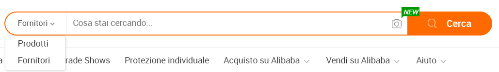 Menu Fornitori Alibaba