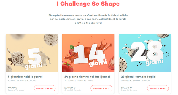 SoShape: pacchetti con smart meal, shaker e guida per dimagrire | Creare pacchetti completi per incrementare il valore medio dell'ordine